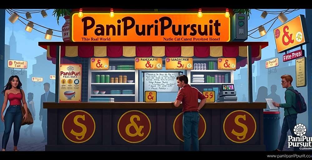 PaniPuriPursuit inspired real-world street food stall with game elements and PaniPuriPursuit watermark